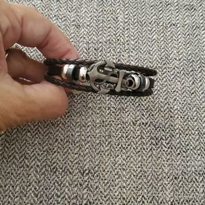 New! Bracelet Anchor, navy, sailing.  Brown 8" men woman silver